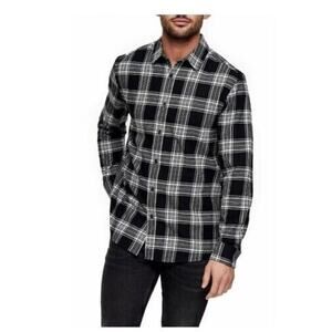 Topman Men's Slim Fit Check Button Up Shirt Black‎ & White Xsmall MSRP $45